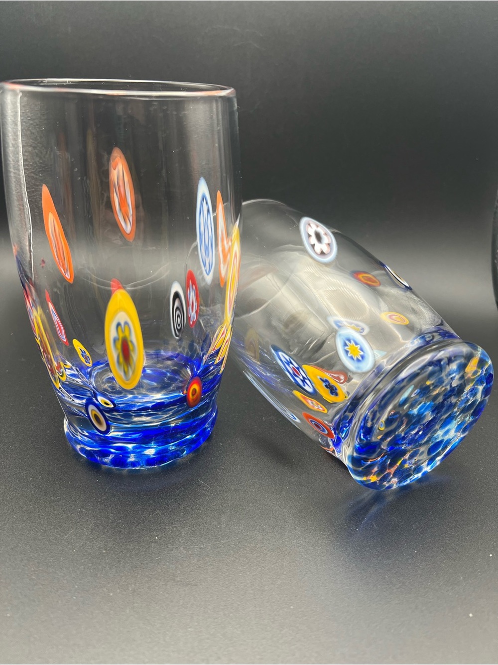 🫧TLC Murano Style Millefiori Hand Blown Drinking Glasses - Pair of 2
